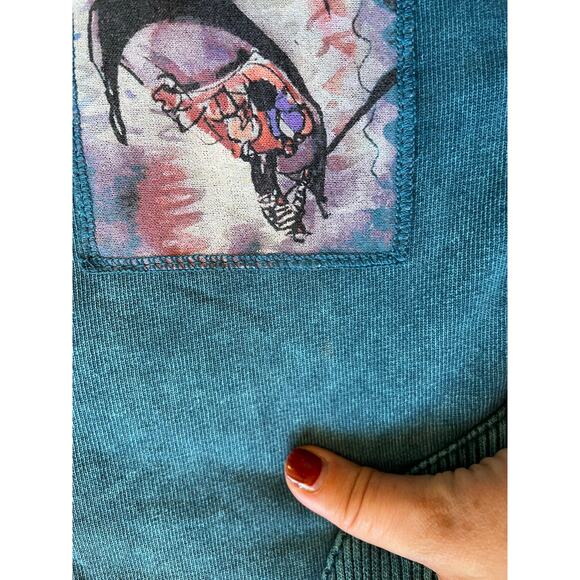 Michael Leu Washed Blue Button Front Cotton Cardigan W/ Painted Style Graphic Sm - Picture 5 of 11